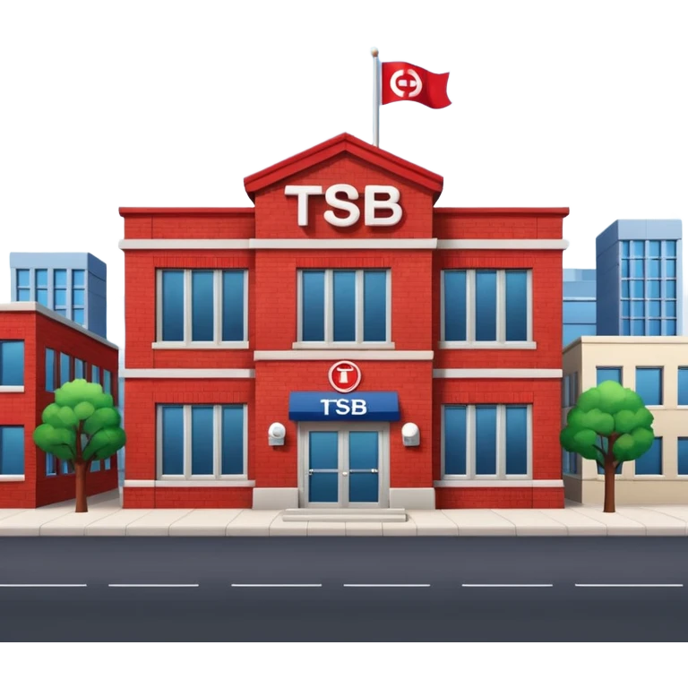 A red building with "TSB" on the top running the banking business emoji