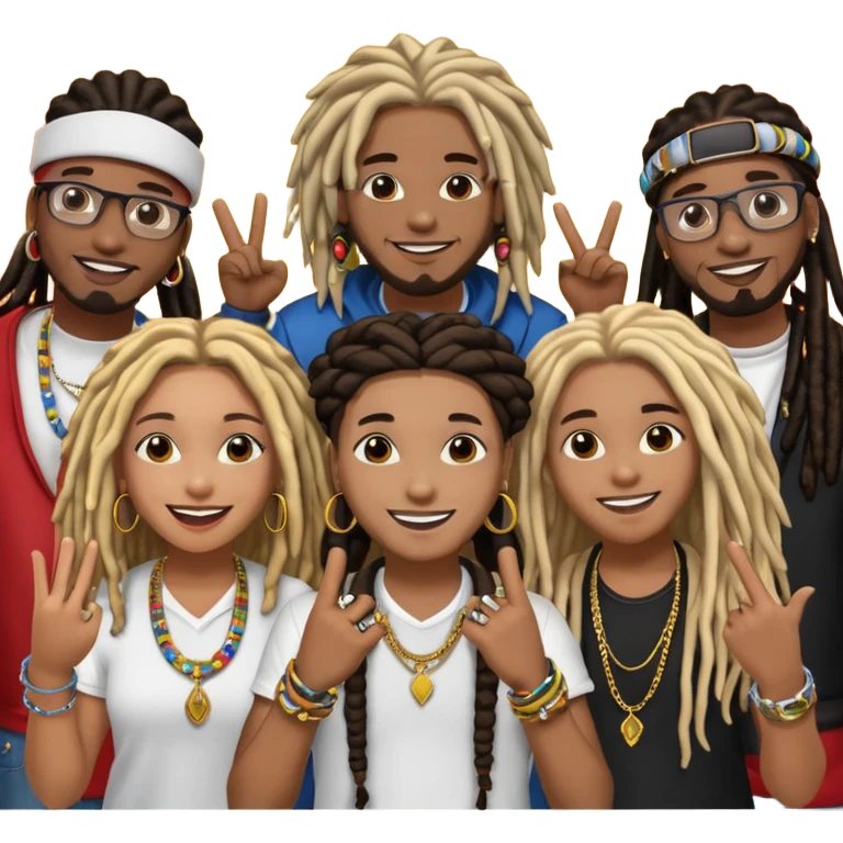 Crowd of fans consisting of African American men with dreadlocks and African American women at rap concert emoji