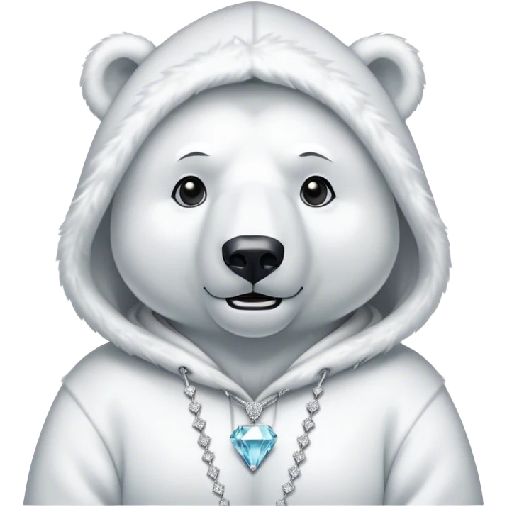 Polar bear wearing a hoodie with a diamond necklace on emoji