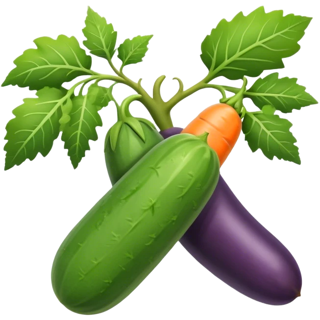 cucumber, eggplant, big carrot, on a branch emoji