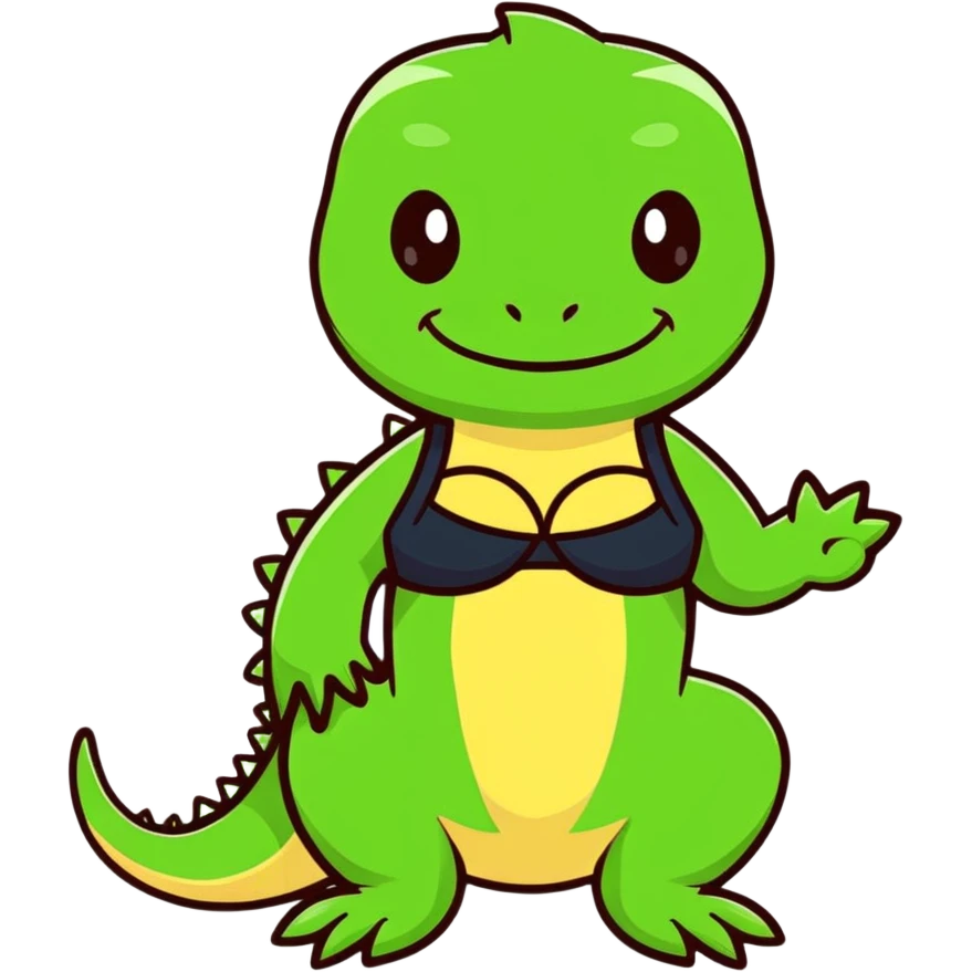 elegant lizard character wearing tasteful, stylish lingerie, cartoon style emoji