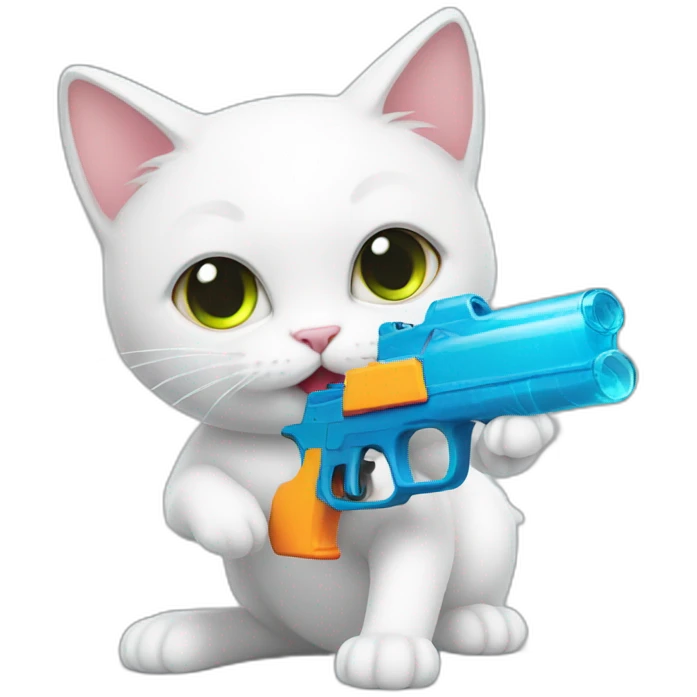 gay white cat shocked holding water gun emoji