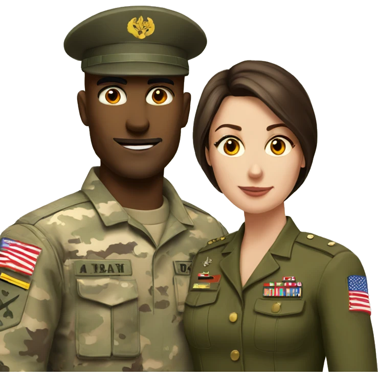 Army soldier and brunette wife next to him emoji