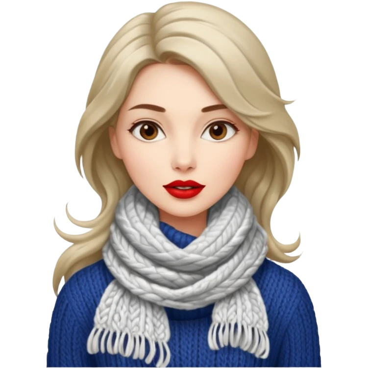 A stylish woman in a long and knitted scarf, hair flowing in the winter breeze. emoji