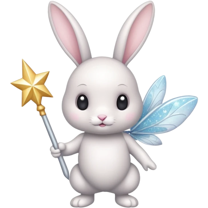 White Fairy glitter bunny with wand  emoji