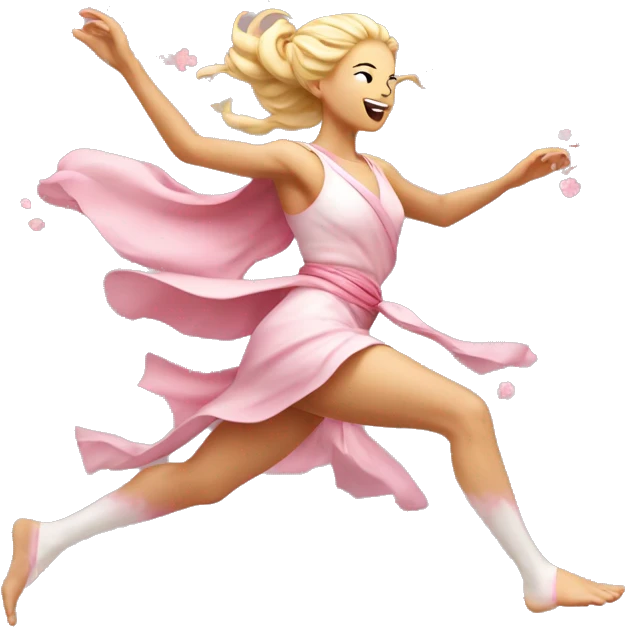 cherry blossom goddess sprinting, blonde with a large stride and arms outstretched emoji