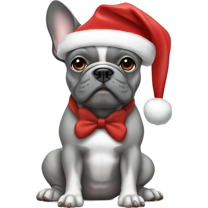 Generate a French grey bulldog with a Christmas hat  emoji