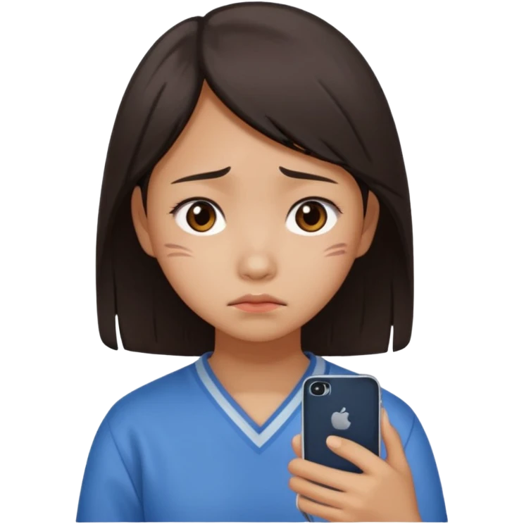 chinese teenage female having Heartbreak - feeling of deep sadness when love ends - holding cellphone emoji
