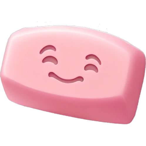 Light pink soap bar sitting on a soap holder emoji