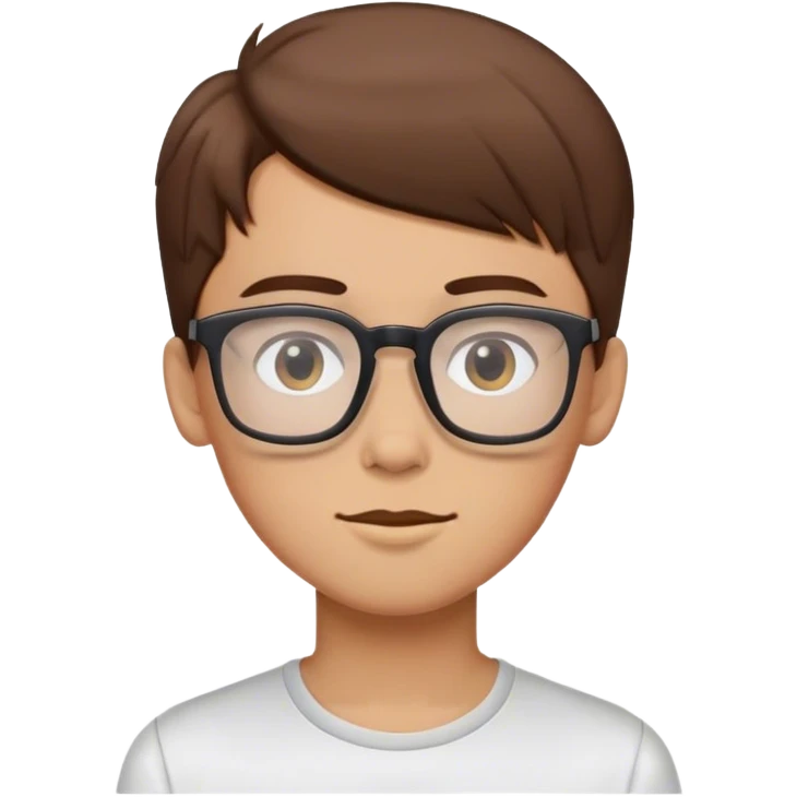 slim boy with rectagle glasses, brown hair, top up style emoji