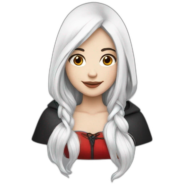 White girl long straight black hair with white streak hair and red ridding hood emoji