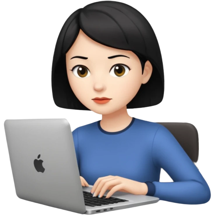a white woman who has black short hair typing laptop emoji