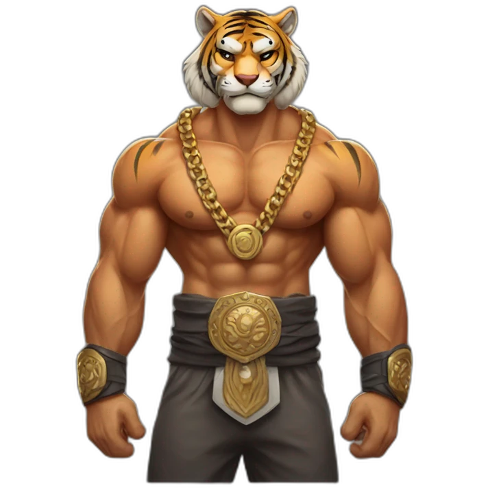 Muscular tiger fighter with a necklace  emoji
