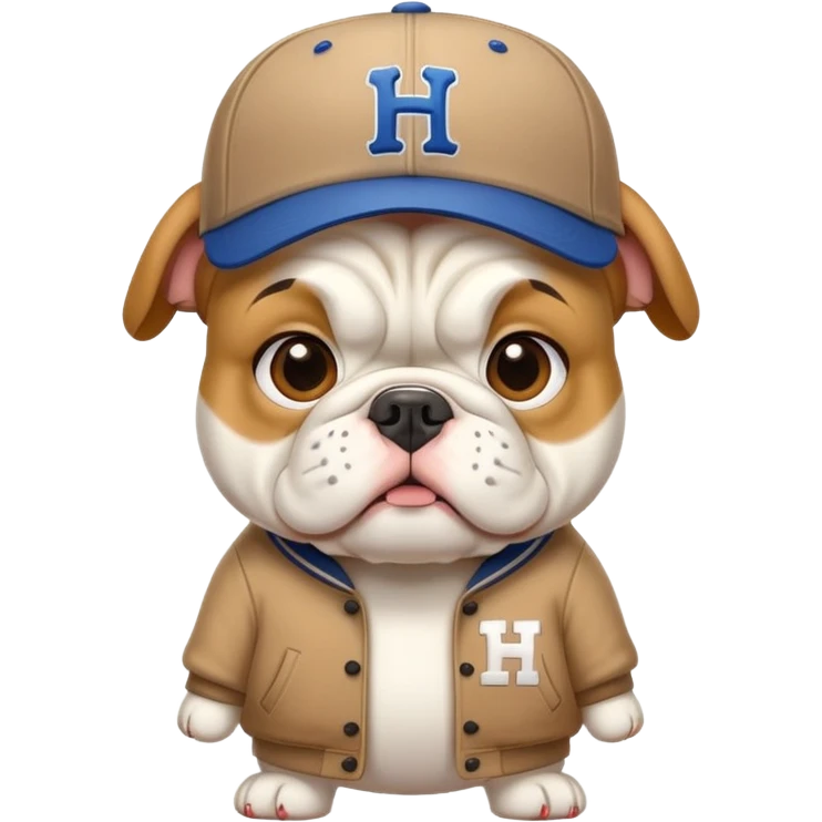 white BULLDOG with with baseball hat, H on hat emoji