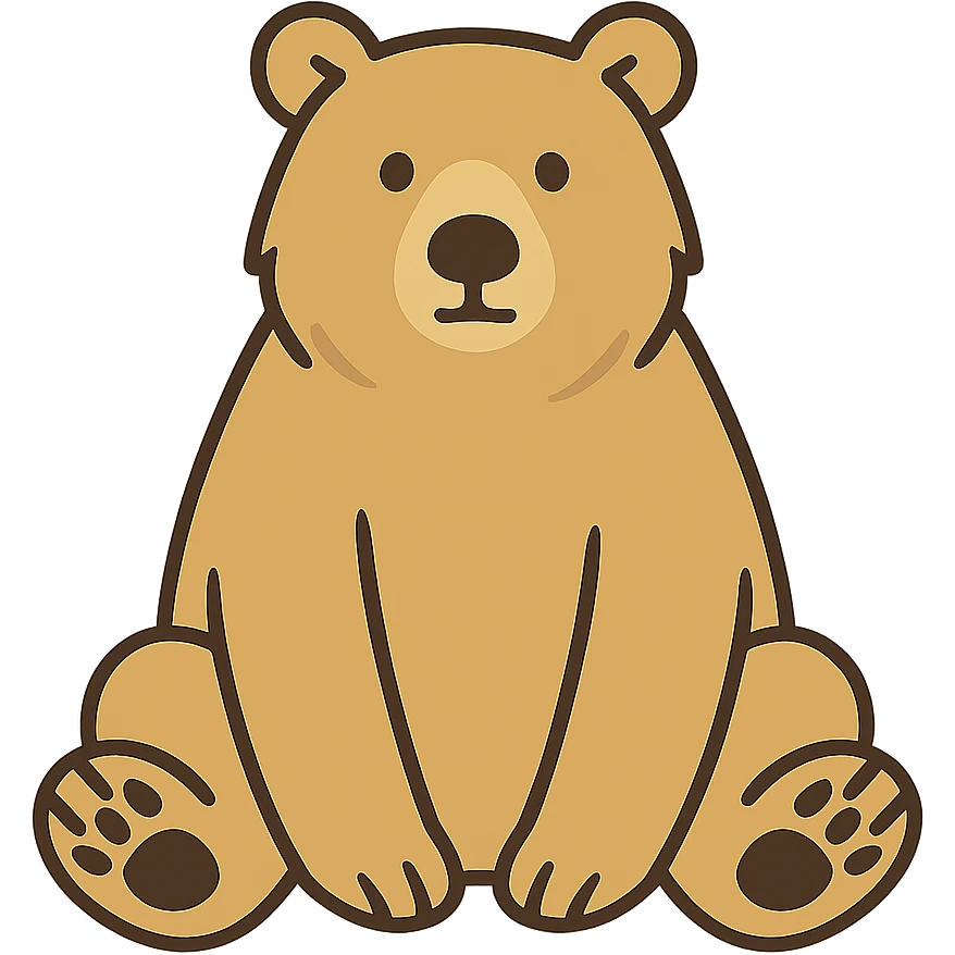 flat toon style blonde grizzly bear sitting, full body emoji