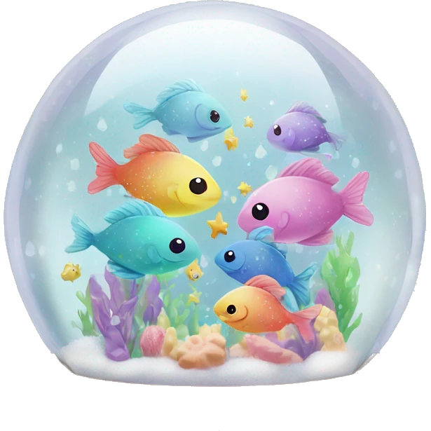 Kawaii rainbow pastel bedazzled fishes in an under the sea snow globe  emoji