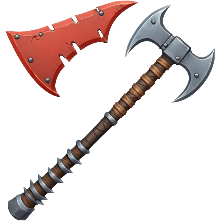 savage barbarian axe object icon, spiked double blade, battle-worn metal, scratches, heavy fantasy weapon, 3D cartoon, mobile game icon style, centered, clean background, no text, no watermark

 emoji