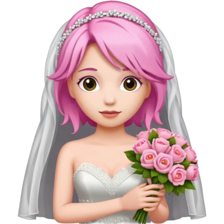 pink haired bride with bouqet emoji