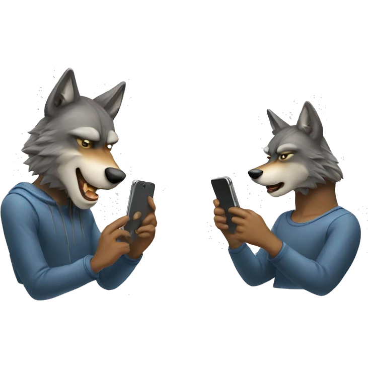 Two human like wolves looking at their phones celebrating emoji