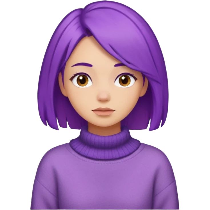 A woman with purple hair and a sweater emoji