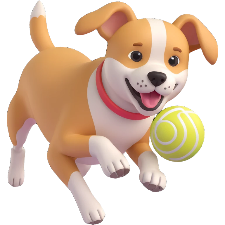 dog chasing ball in forrest, close up pose emoji