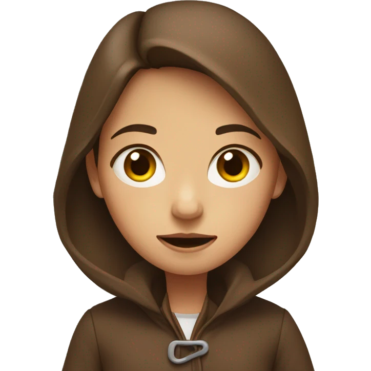 Girl in a brown coat with brown hair frowning emoji