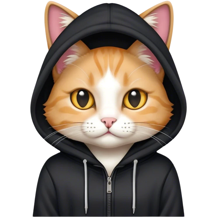 A cat with a black hoodie emoji