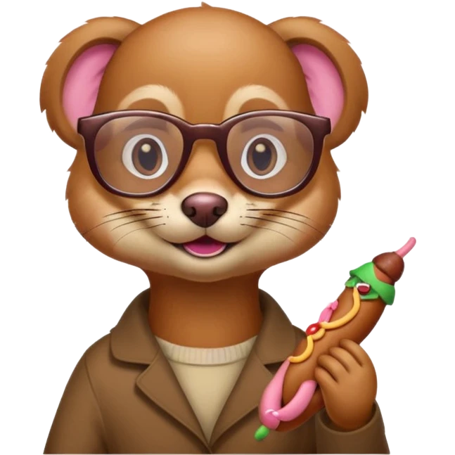 Weasel with glasses and wiener sausage in his hand emoji