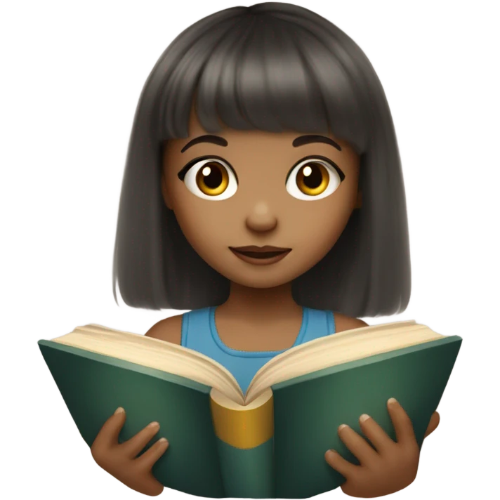 Mixed light skin cute little kid girl with bangs  with a book emoji