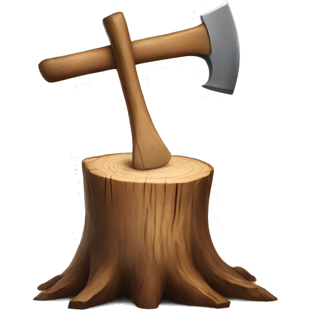 Realistic wood stump with axe chopping it emoji