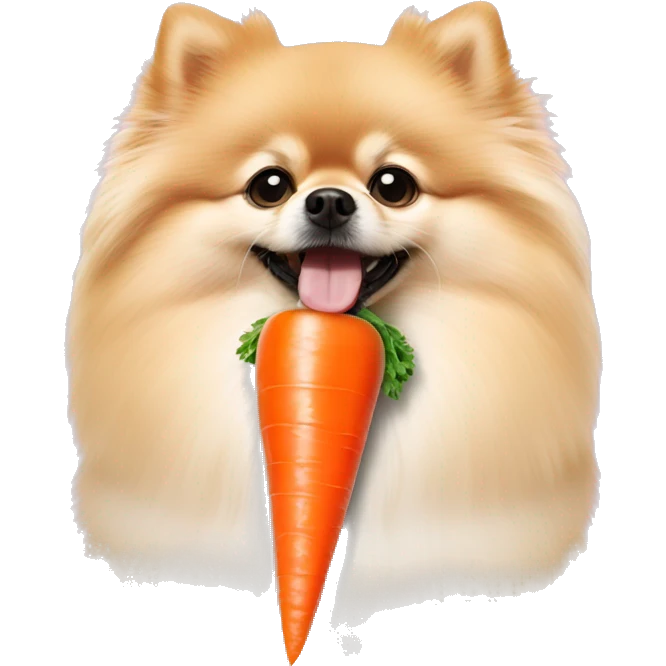 Cream pomeranian with a carrot in its mouth emoji