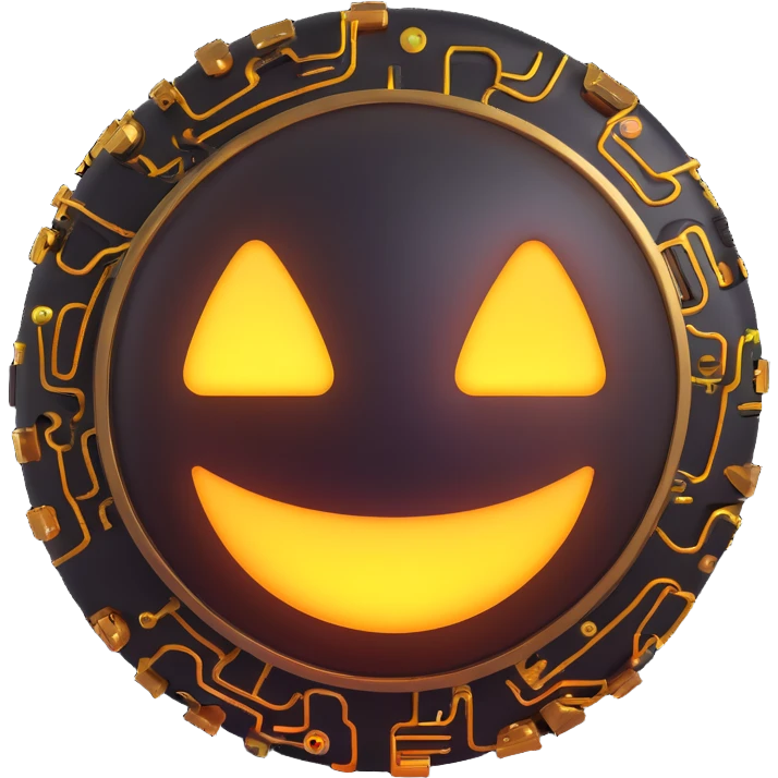 menacing 3D emoji with cyberpunk details, glowing circuitry, dark metallic finish emoji