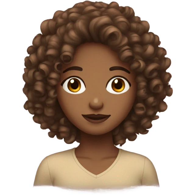 Brown curly haired girl with brown eyes and skin emoji