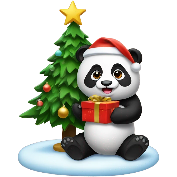 Panda decorating a Christmas tree emoji