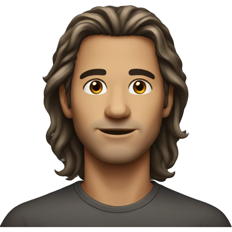 a man, with long curved hair from the top of his hair, skin lightly dark, aged is between 27 to 32 emoji