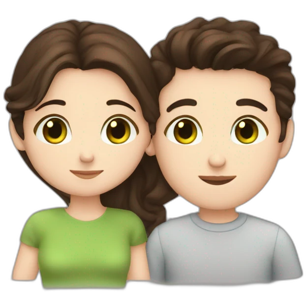 Girl with blue eyes and brown hair kiss boy with green eyes and dark brown hair emoji