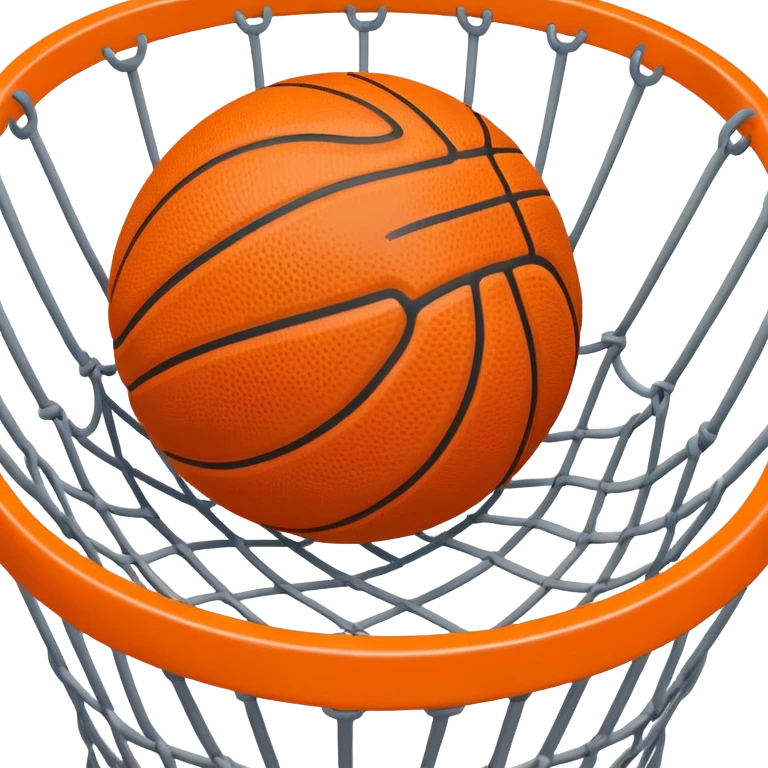 Top-down view of basketball pushing through center of net, iOS emoji style emoji
