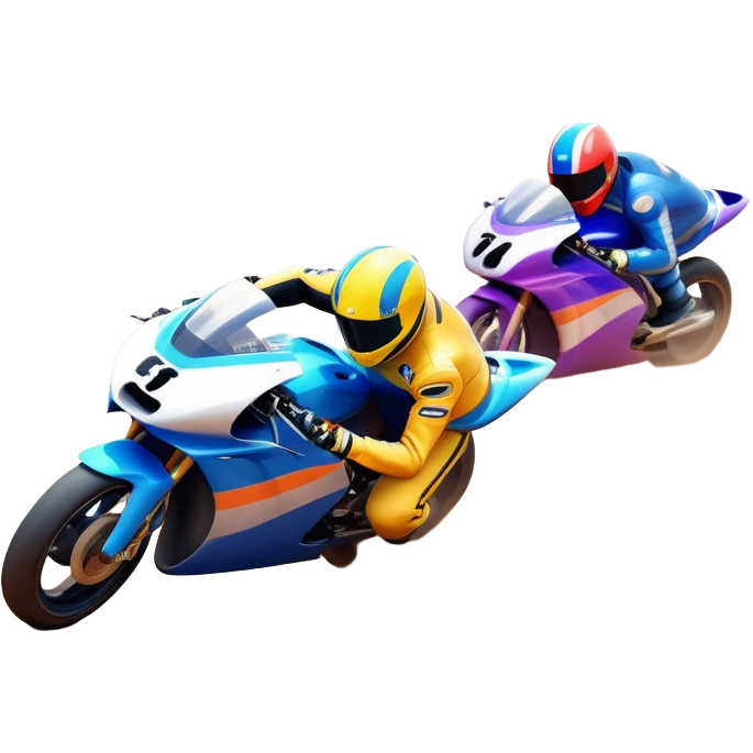 A sleek racing car and motorcycle speeding on a track, leaving a trail of dust behind. The scene captures the thrill of high-speed competition, with blurred motion and vibrant colors, highlighting the dynamic energy of motorsport. emoji