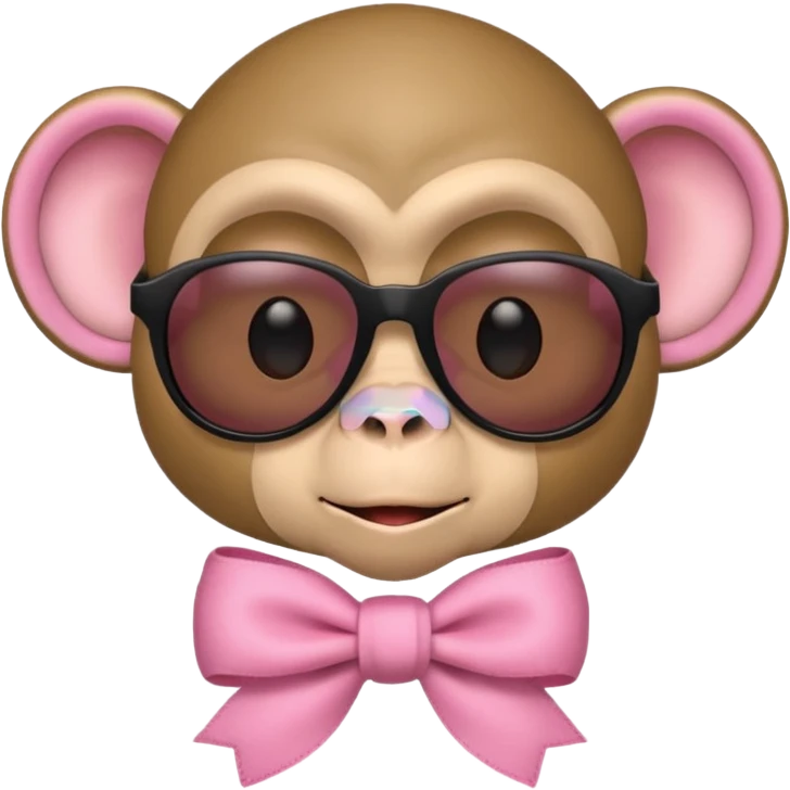 Monkey face emoji wearing sunglasses with a baby pink ribbon on the left side emoji