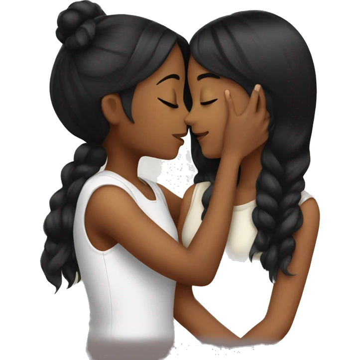 two girls with black hair kissing emoji