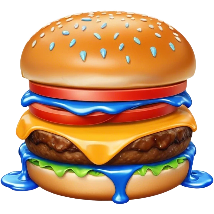 A burger with blue goo dripping out of it emoji