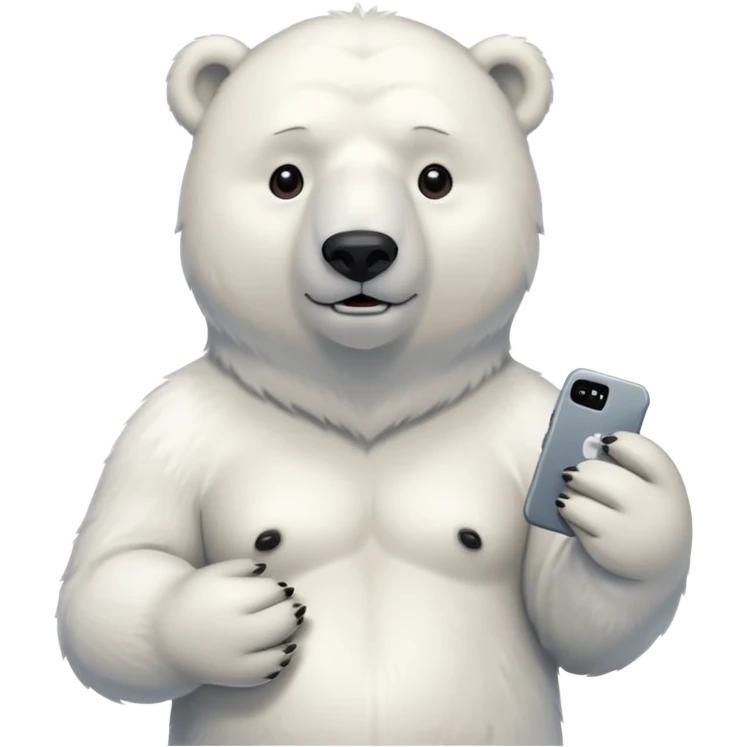 Serious Polar Bear standing body with iphone in hand  emoji