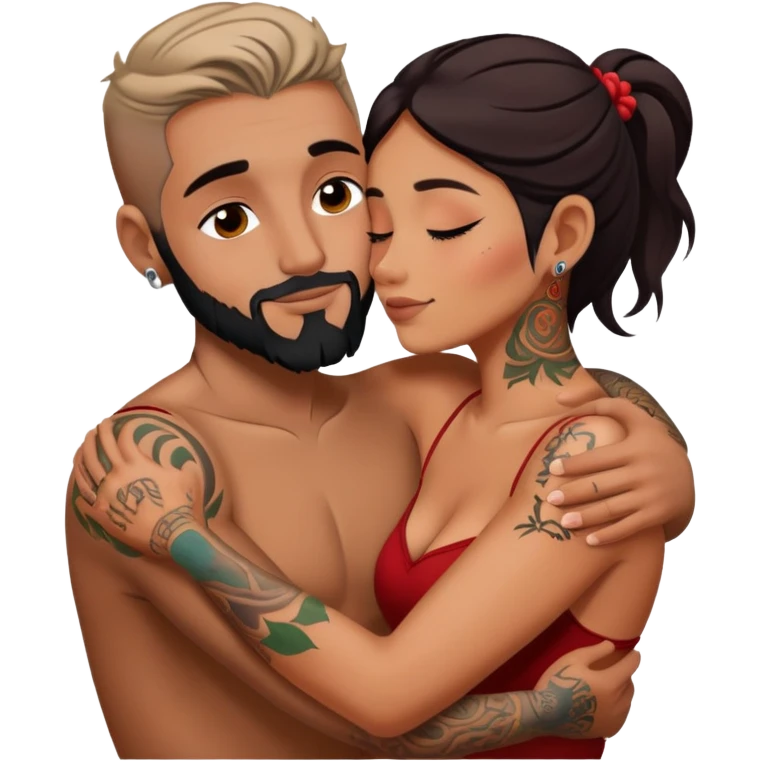 Loving intimate moment between lovers, photo Realistic Couple with tattoos  emoji