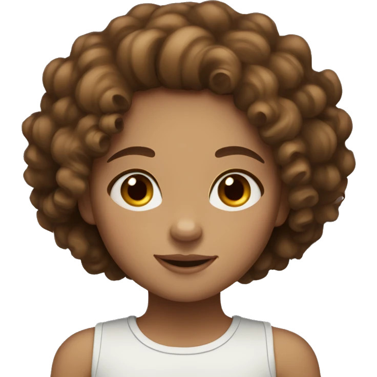 Girl with brown litle curly hair, light skin and brown eyes, and subtle freckles emoji