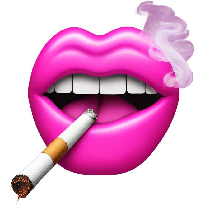 Neon pink lips are blowing smoke, and a cigarette is in her mouth emoji