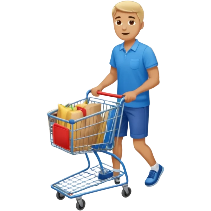 full body of a man pushing a shopping cart inside a supermarket emoji