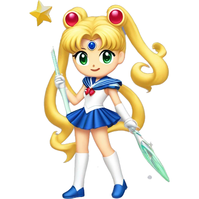 pretty guardian sailor moon usagi in her full sailor scout costume with her cosmic crescent wand emoji