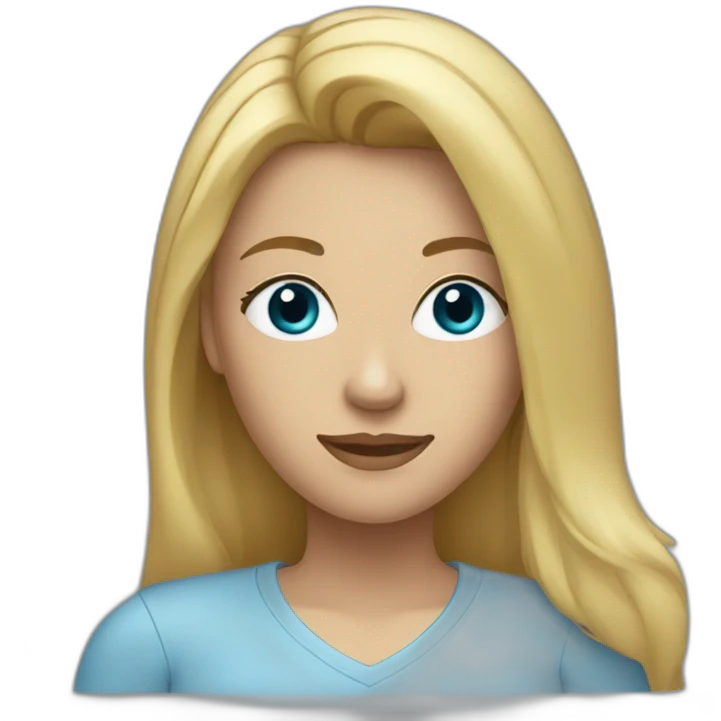 a blonde woman with long hair, dark eyes, and a light blue shirt emoji