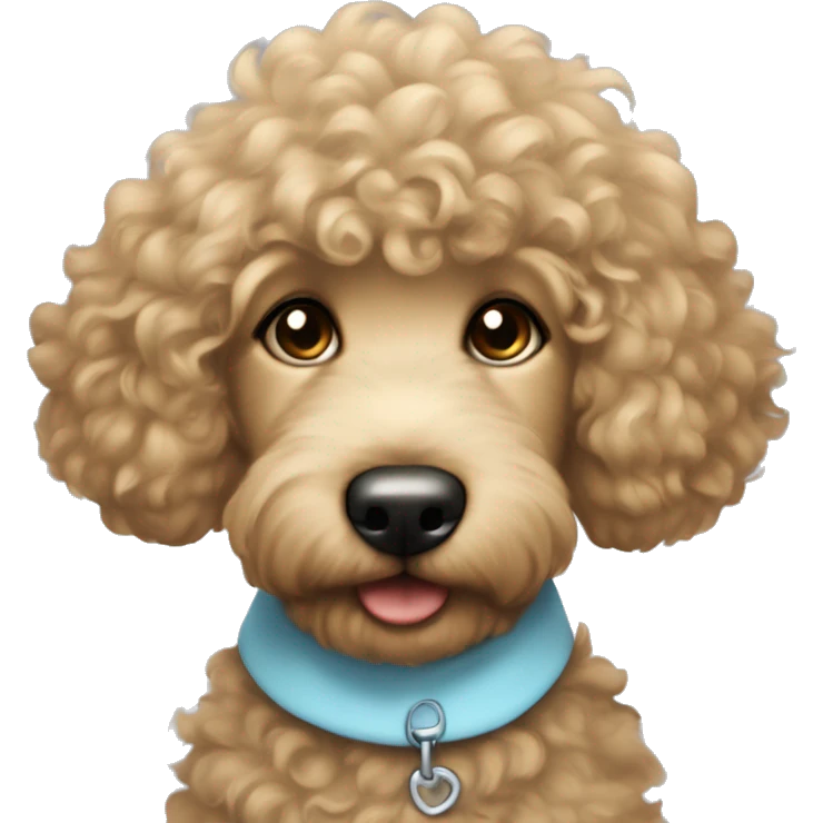 Girl with fluffy black curls, light blue shirt on an a goldendoodle emoji