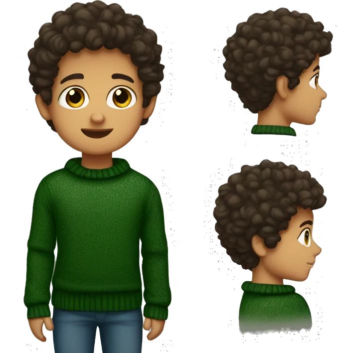winter, christmas, young boy, short curly brown hair, brown eyes, hispanic, dark green sweater emoji